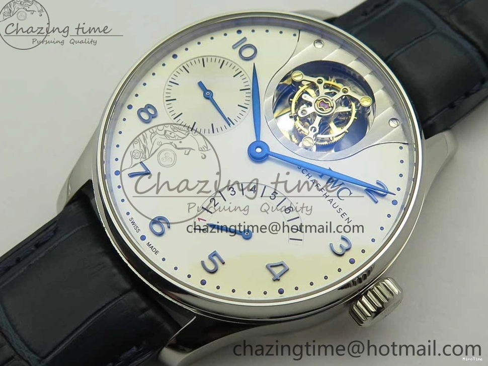 MIROTIME 0506 Portuguese Tourbillon IW5046 SS ZF Best Edition White Dial Blue Markers on Blue Leather Strap Fashionable 7149